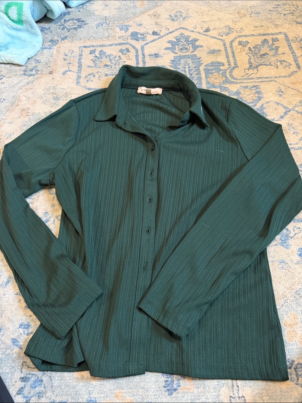Philosophy Forest Green Ribbed Button-Down Shirt